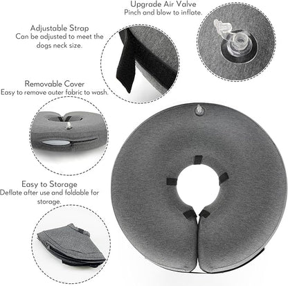 MIDOG Dog Cone - Inflatable Soft Donut Collar Alternative for Dogs After Surgery, Protective Recovery Collar Prevents Licking, Comfortable E-Collar Alternative for Small Medium Large Dogs (Gray, S)