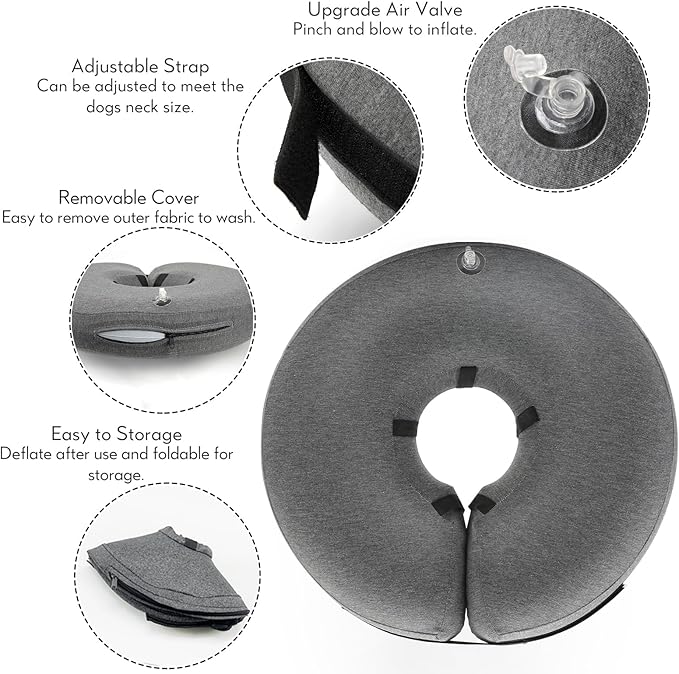 MIDOG Dog Cone - Inflatable Soft Donut Collar Alternative for Dogs After Surgery, Protective Recovery Collar Prevents Licking, Comfortable E-Collar Alternative for Small Medium Large Dogs (Gray, L+)