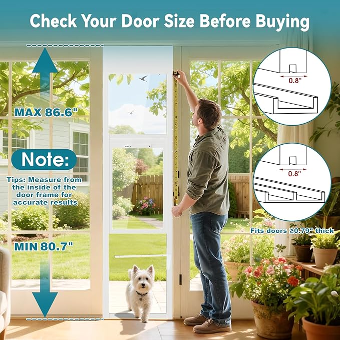 MOPHOTO Sliding Glass Dog Door, Adjustable Height 80.7"-86.6" Dog Door for Sliding Door, Lockable Pet Door Panel for Patio, Balcony