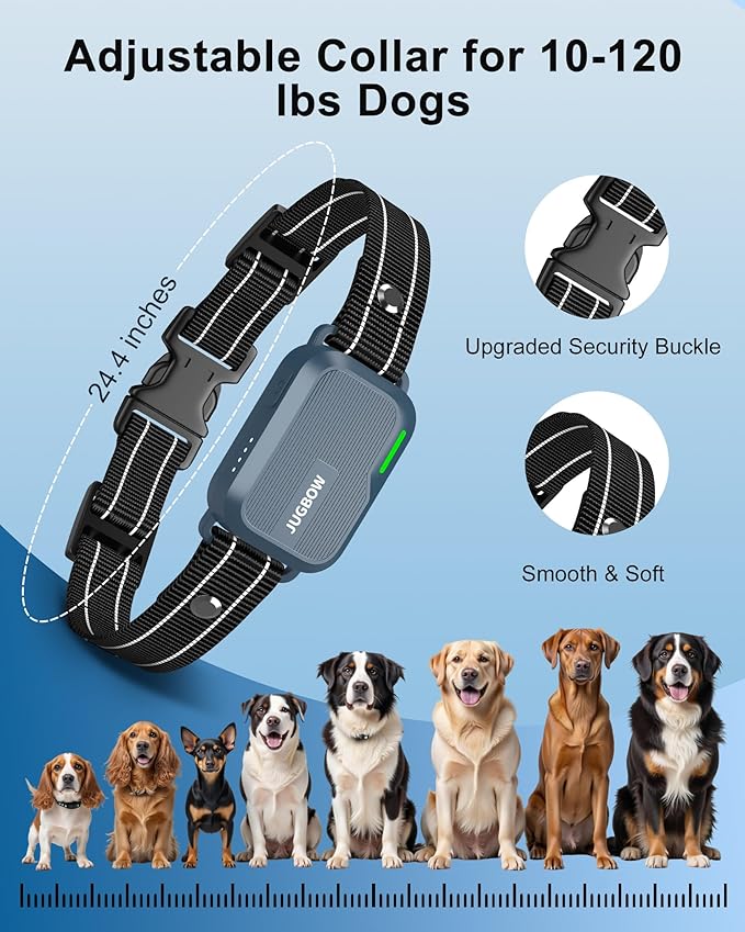 Jugbow Dog Shock Collar - 4500FT Dog Training Collar with Remote, IPX8 Waterproof Electric Dog Collar with 4 Training Modes, Security Lock, Rechargeable eCollar for 10-120lb Dogs(Light Blue)