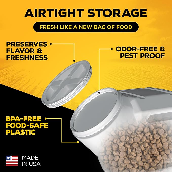 Vittles Vault Traditional Pet Food Storage Container For Dog Kibbles/Bird Seed/Oatmeal/Rice/Flour/Cereal, BPA Free Plastic, Sealed Airtight For Cat Food, Up To 80 lb, Made in USA, With Scoop, Gray