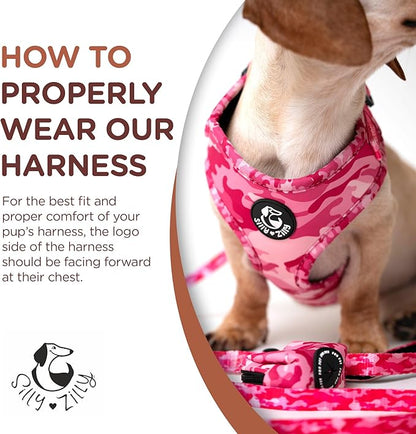 No Pull Harness and Leash Set - 6-in-1 Adjustable Vest Harness and Collars for Medium and Large Dogs. (Military Pink, Large)