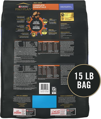 Purina Pro Plan Complete Essentials Shredded Blend Lamb and Rice High Protein Dog Food with Probiotics for Dogs - 15 lb. Bag