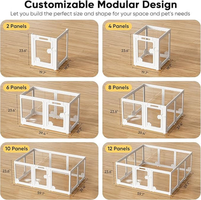 24“ Acrylic Clear Dog Play Pen Indoors 10 Panels, Puppy Playpen with Door for Small Dogs Puppies, Transparent Plastic Pet Playpen Cage Fence Crate Kennel for Cat Kitten Rabbit Bunny Ferret etc