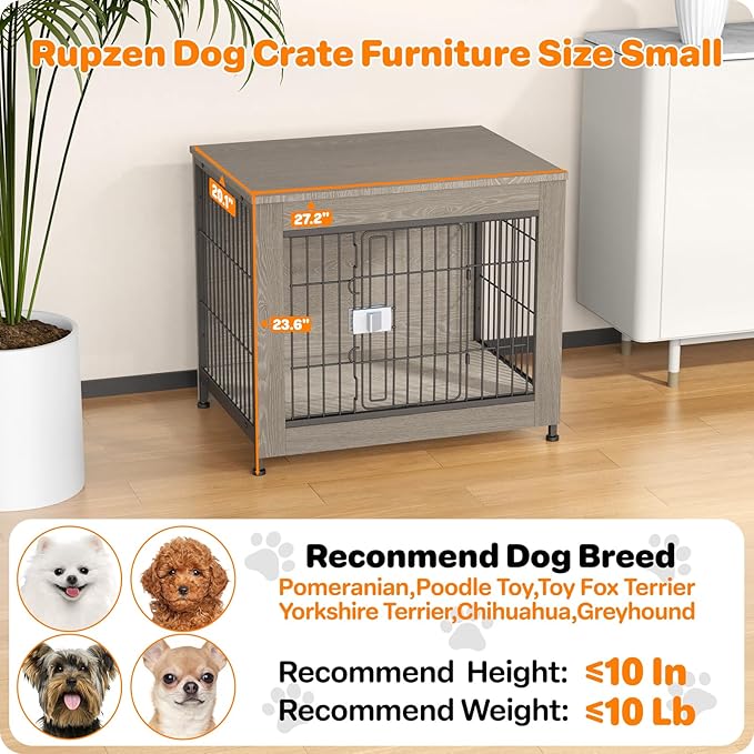 Dog Crate Furniture, Wooden Dog Crate 27in, Decorative Cage with End Table for Dog Indoor Kennel, High Anxiety Dog, Escape-Proof Locks for All Breeds