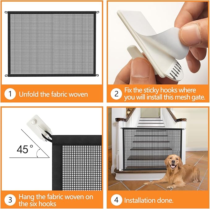 2-Pack Dog Gate for Stairs Pet Gates for The House: Dogs Screen Mesh Gate for Doorways Stairways Indoor 29 inch Tall, 34 inch Wide, Fits Openings 28'' to 31'' Wide