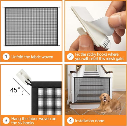 Cupount Dog Screen Mesh Gate for Stairs Pet Gates for The House: for Doorways Stairways Indoor 29 inches Tall, 38 inch Wide, Fits 32-35 inch Openings
