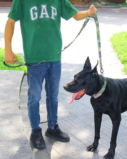 Hotsky Double Handle Dog Leash for Large Medium and Small Breed Dogs that Pull,Adjustable Nylon Heavy Duty Dog Leash with Car Seat Belt for Walking and Training,Camo,4.5-6 FT