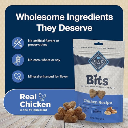 Blue Buffalo Bits Soft Dog Treats for Training, Made with Natural Ingredients & Enhanced with DHA, Chicken Recipe, 11-oz Bag