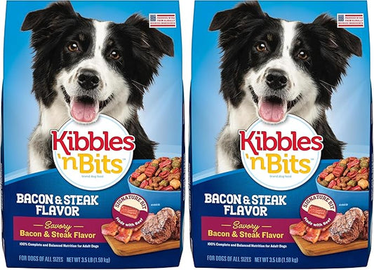 Kibbles 'n Bits Savory Bacon & Steak Flavor Dry Dog Food, 3.5 lb. Bag (Pack of 2)