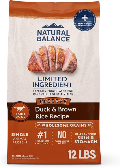 Natural Balance Limited Ingredient Adult Dry Dog Food with Healthy Grains, Reserve Duck & Brown Rice Recipe, 12 Pound (Pack of 1)