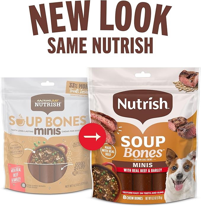 Nutrish Soup Bones Minis Premium Dog Chews with Real Beef and Barley, 96 Chews (Rachael Ray)