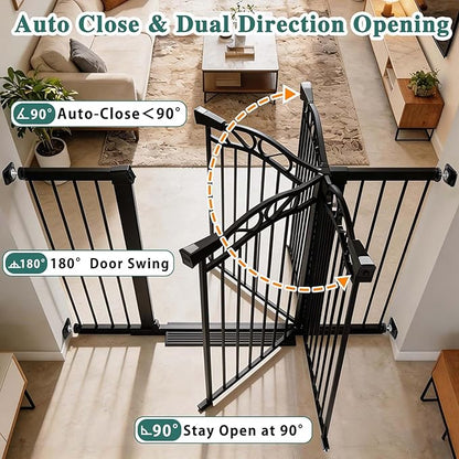 Fairy Baby 54.4"-57.0" Extra Wide Baby Gate with Door, 55 56 57 Inches Walk THR Baby Gates for Stairs Pressure Mounted no Drill, Indoor Tension Metal Child Pet Dog Safety Gate for Kids, Black