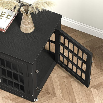 rehomerance 26 Inch Heavy Duty Dog Crate Furniture for Small Dogs, Decorative Pet House End Table, Wooden Cage Kennel Furniture Indoor, Black