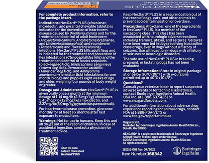 NexGard Plus (afoxolaner, moxidectin, and pyrantel) Flea and Tick Protection & Heartworm Preventive for Dogs Soft Beef Flavored Chewables, 4-8 lbs. (Orange) 3 Chews (3 Month Supply)