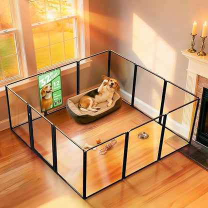 FXW AuraSpace Pro Acrylic Indoor Dog Playpen, Heavy-Duty with Metal Frame, 32" Height 12 Panels for Small and Medium Dogs, Black│Patented