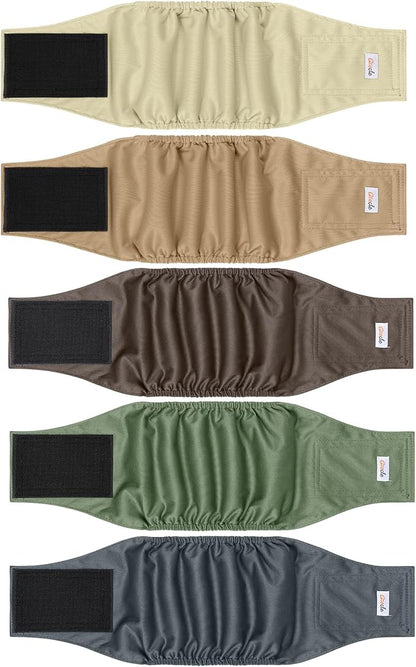 5 Pack Dog Diapers Male Reusable, Premium Belly Bands for Male Dogs, High Absorbing Male Dog Pee Wraps for Doggie in Incontinence or Excitable Urination and Training Gray,Green,Brown L