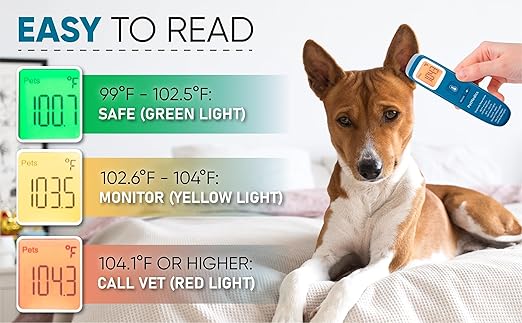 PetMedics by iHome Cat & Dog Thermometer for Pets Ear or Belly No Contact Scan - Large Number Digital Lit Display - Batteries Included - Canine and Pet Fever Detection