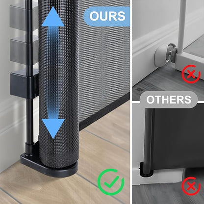 150 inches Retractable Baby Gate, 34 inches Tall Extra Wide Safety Gate for Large Hallways, Open Areas, Pet Zones, Durable Mesh Gate for Kids and Dogs, Black