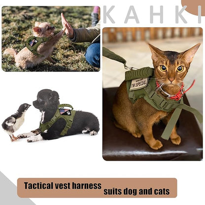 Tactical Small Dog Harness Tactical Puppy Vest with Rubber Handle K9 Military Adjustable Pet Cat Vest Harness for Outdoor Training XS Dog Harness (Green Harness)