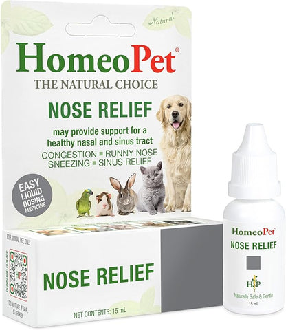 HomeoPet Nose Relief, Safe and Natural Sinus Supplement for Cats, Dogs, and Other Small Animals, 15 Milliliters