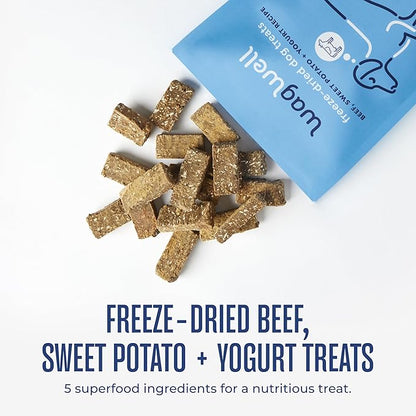 WagWell Freeze Dried Dog Treats, Beef + Yogurt + Sweet Potato Flavor | Training Treats, Food Topper, Healthy Snack for Dogs | Human Grade, Grain Free, High Protein | Made in USA | 4 oz Bag, 2 Pack