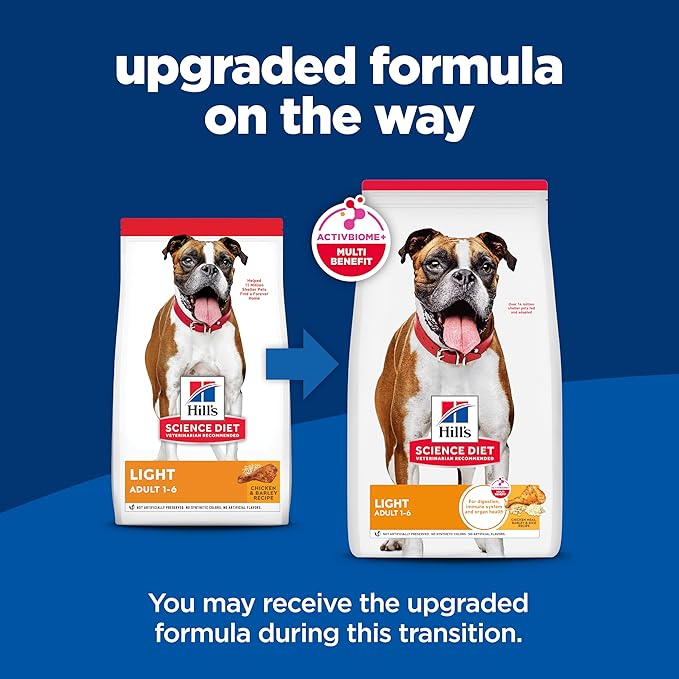 Hill's Science Diet Adult 1-6 Light Dry Dog Food, Chicken Meal & Barley, 30 lb. Bag