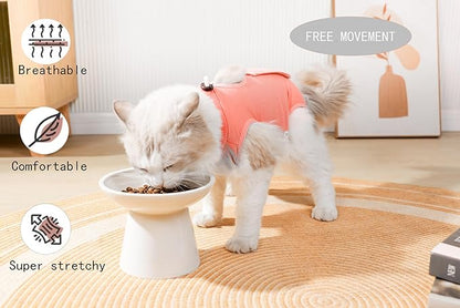Cat Recovery Suit Female Kitten Onesie for Cats After Surgery Female Spay Surgical Abdominal Wound Skin Diseases Cone Collar Soft Alternative Wear (Orange, L)