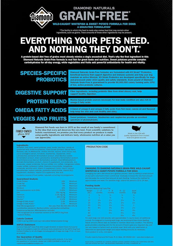Diamond Naturals Grain Free Real Meat Recipe Premium Dry Dog Food With Real Fish 14Lb