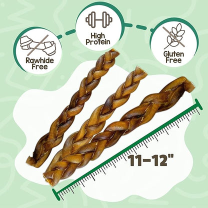 Nature Gnaws Braided Bully Sticks for Dogs 11-12" (5 Count) - Long Lasting for Aggressive Chewers and Large Dogs - Natural Beef Dog Chew Bones