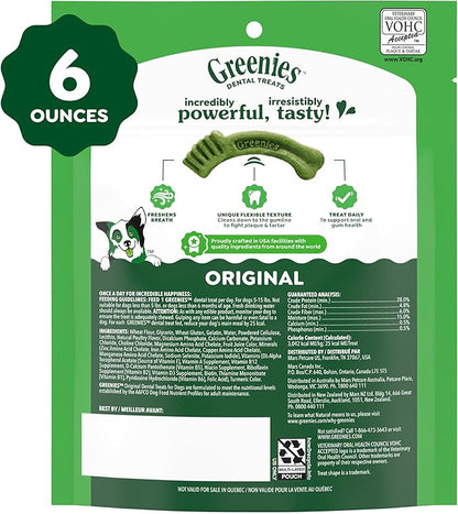 Greenies Veterinarian-Recommended Adult Natural Dental Dog Treats Teenie Size, Dog Dental Chews, Original Flavor, 6 oz. Pack, 22 Count