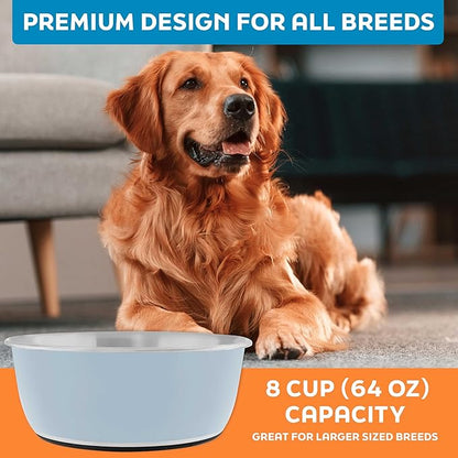 Master Pet Supply Stainless Steel Dog Bowls Set of 2 (64 Oz Each) with Non-Slip Rubber Base - Glacier Blue - Basic Dog Food Bowl Water & Food Bowls for Small Medium Large Dogs & Cats, Metal Dish