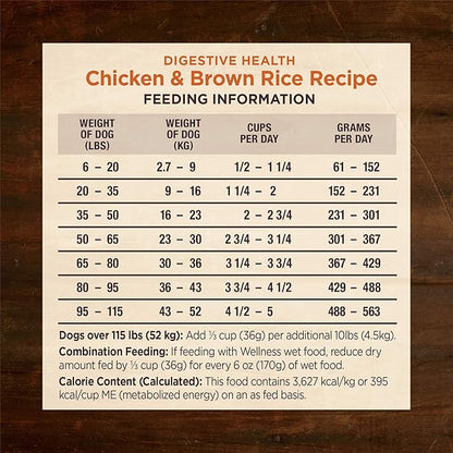Wellness CORE Digestive Health Adult Dry Dog Food, Wholesome Grain Kibble, Sensitive Stomach, Natural, High Protein, Chicken Recipe, 24 lb Bag