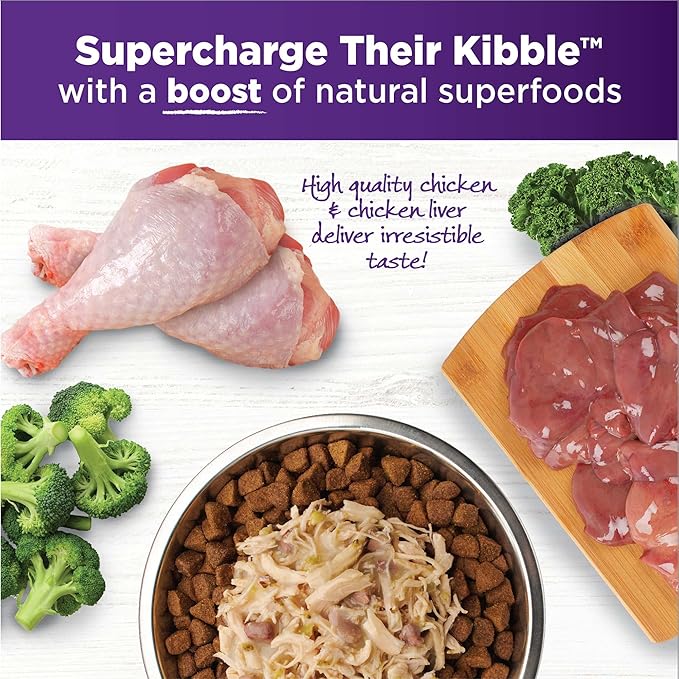 Wellness Bowl Boosters Simply Shreds Wet Dog Food Topper for Small,Medium,& Large Breeds,Grain Free,Natural,Chicken Liver & Broccoli,2.8 Ounce Pouch,(Pack of 24)