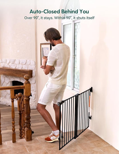 Babelio Baby Gate for Stairs, Kitchen & Doorways, No Bottom Bar| Easy Installation| One-Handed Operation| Auto-Close| Hardware Mount (Drill Needed) Safety Dog Gate (Black - B17, 29-49" W, 28" H)