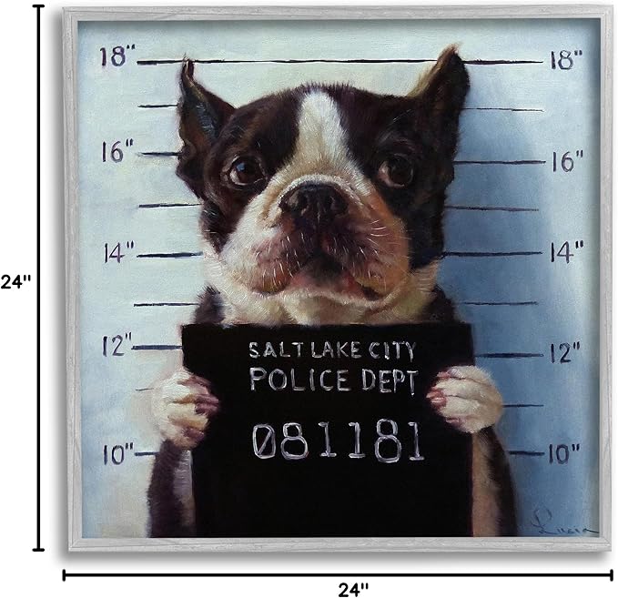 Stupell Industries Funny Boston Terrier Dog Jail Convicted Police, Design by Lucia Heffernan