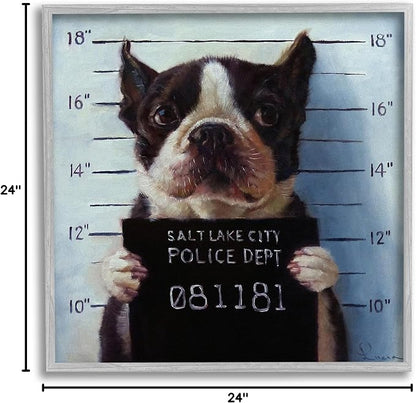 Stupell Industries Funny Boston Terrier Dog Jail Convicted Police, Design by Lucia Heffernan
