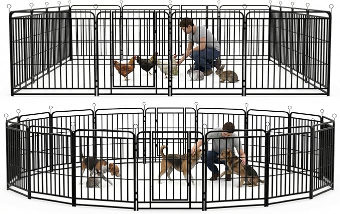 Dog Playpen Outdoor 16 Panels 40'' Rustproof Metal Dog Fence with Gate Small Medium Portable Large Dog Play Pen 36FT 120 Sq.ft for RV Camping, Trips, Play Yard