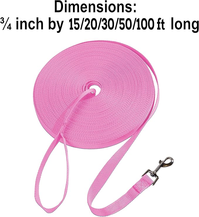 Hi Kiss Dog/Puppy Obedience Recall Training Agility Lead - 15ft 20ft 30ft 50ft 100ft Training Leash - Great for Training, Play, Camping, or Backyard - Pink 50ft