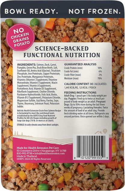 Health Extension Gently Cooked Grain-Free Salmon Dog Food, Human-Grade & Shelf-Stable with Superfoods, Supports Digestion, Immunity, Skin & Coat, 3 oz Pouch (Pack of 20)