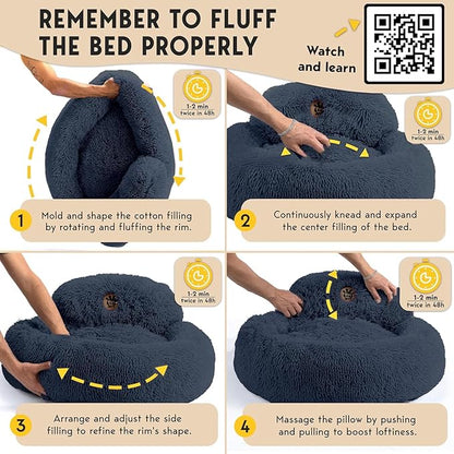 PetJett Calming Dog Bed Medium Size Dog - 30'' Donut Bed, Washable Dog Bed, Anti-Slip & Super Soft Fluffy Plush Round Dog Bed, Anti-Anxiety Premium Comfort Pet Bed, Fits Dogs Upto 45 lbs - Dark Grey