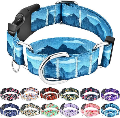 Martingale Collar for Dogs with Buckle Dog Collar Adjustable Soft Nylon Boy Dog Collars for Small Dogs, Blue Sunset