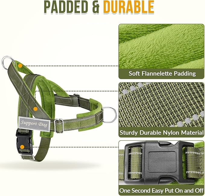 SlowTon No Pull Dog Harness - Heavy Duty Dog Harness and Leash Set for Medium Large Dogs, Reflective Tactical Harness with Soft Padded and Front Clip for Easy Walk and Training (GR, M)