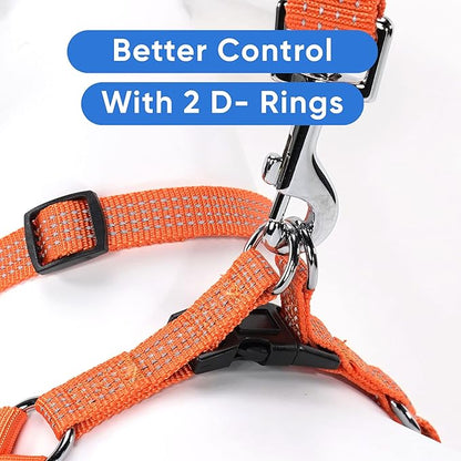 Pawtitas Reflective Step-in Dog Harness – Adjustable No-Pull Vest for Puppies to Seniors, Safe & Comfortable, L Orange