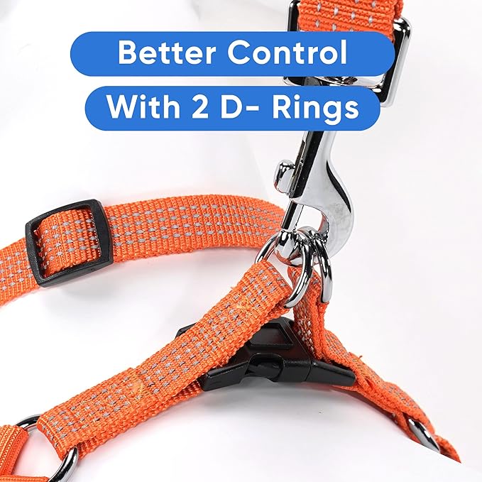 Pawtitas Reflective Step-in Dog Harness – Adjustable No-Pull Vest for Puppies to Seniors, Safe & Comfortable, M Orange