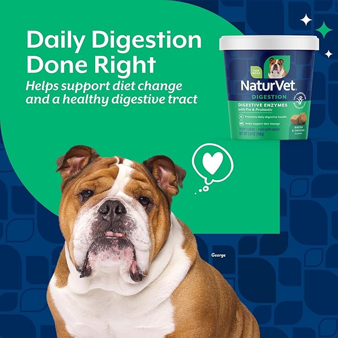 NaturVet – Digestive Enzymes - Plus Probiotics & Prebiotics – Helps Support Diet Change & A Healthy Digestive Tract – for Dogs (Soft Chews, 70 Count)