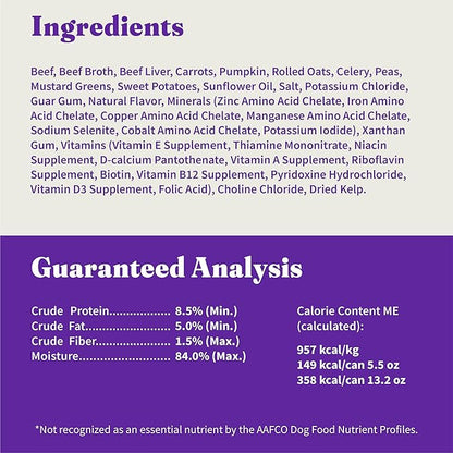 Halo Wet Dog Food Whole Beef Stew Recipe, Healthy Grains Real Meat Canned Dog Food, Meal or Topper, 13.2 Oz Can (Pack of 6)
