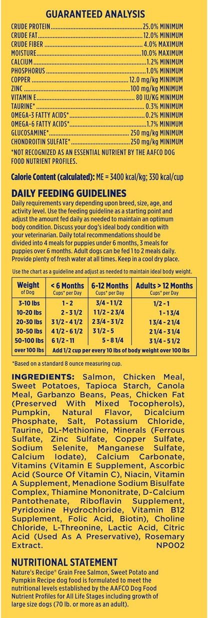 Natureâ€²s Recipe Grain Free Salmon, Sweet Potato & Pumpkin Recipe Dry Dog Food, 4 lb. Bag (Pack of 2)