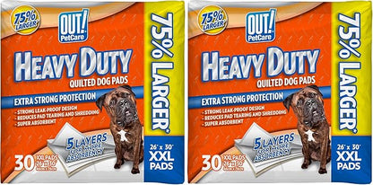 OUT! Heavy Duty XXL Dog Pads - Absorbent Pet Training and Puppy Pads - 26 x 30 in - 30 Count,White (Pack of 2)