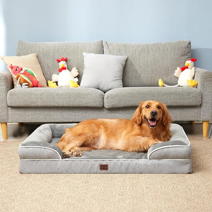EHEYCIGA Orthopedic Dog Bed for Small Dogs, Waterproof Memory Foam Small Pet Beds with Sides, Non-Slip Bottom and Egg-Crate Foam Medium Dog Couch Bed with Washable Removable Cover, Grey